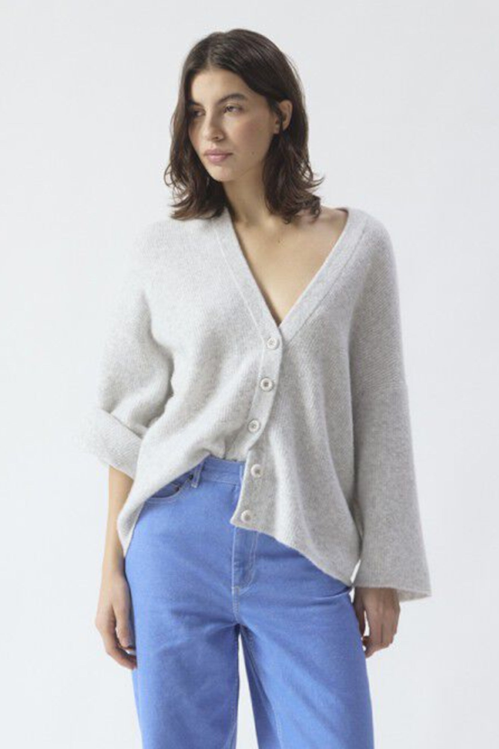 DAM19FE26 Cardigan Grey Mottled