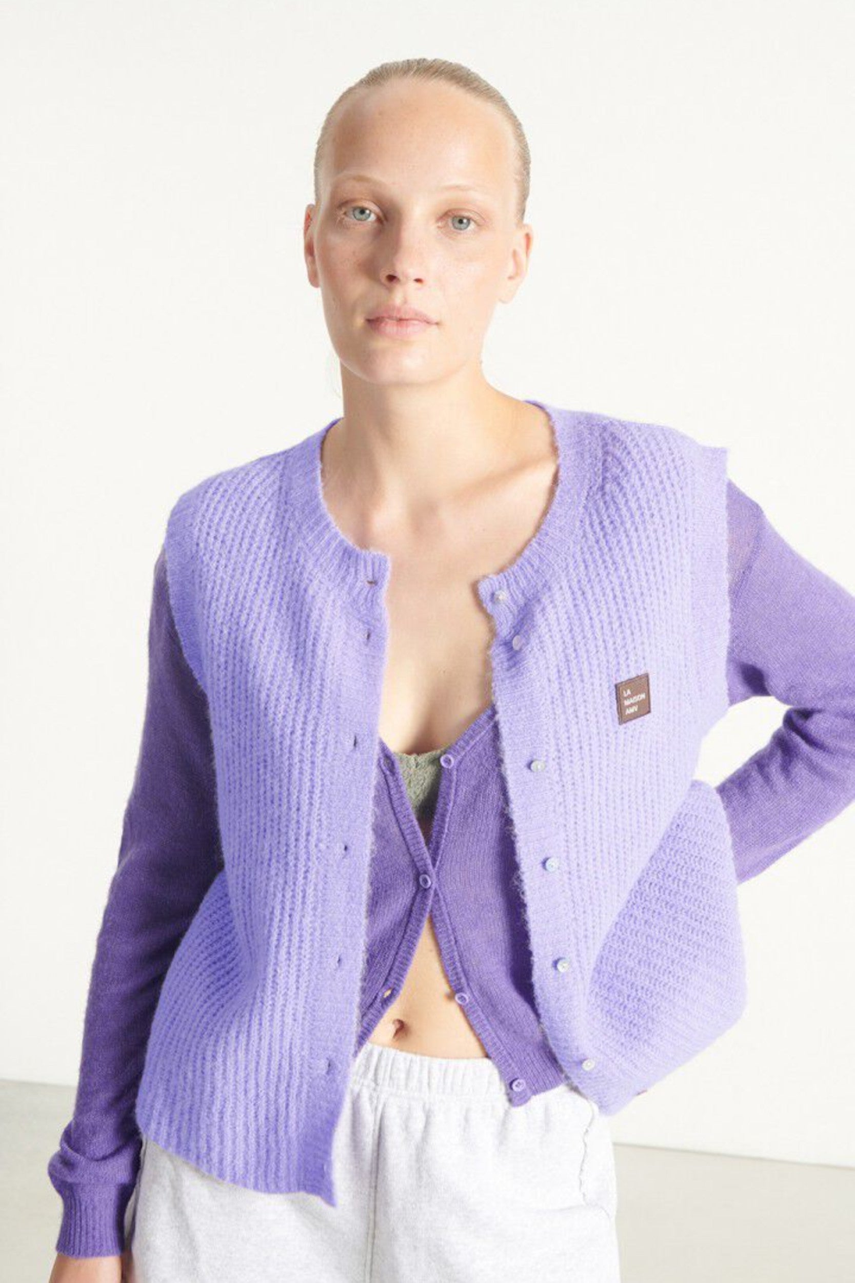 East19mch25 Cardigan Lavpast Mottled