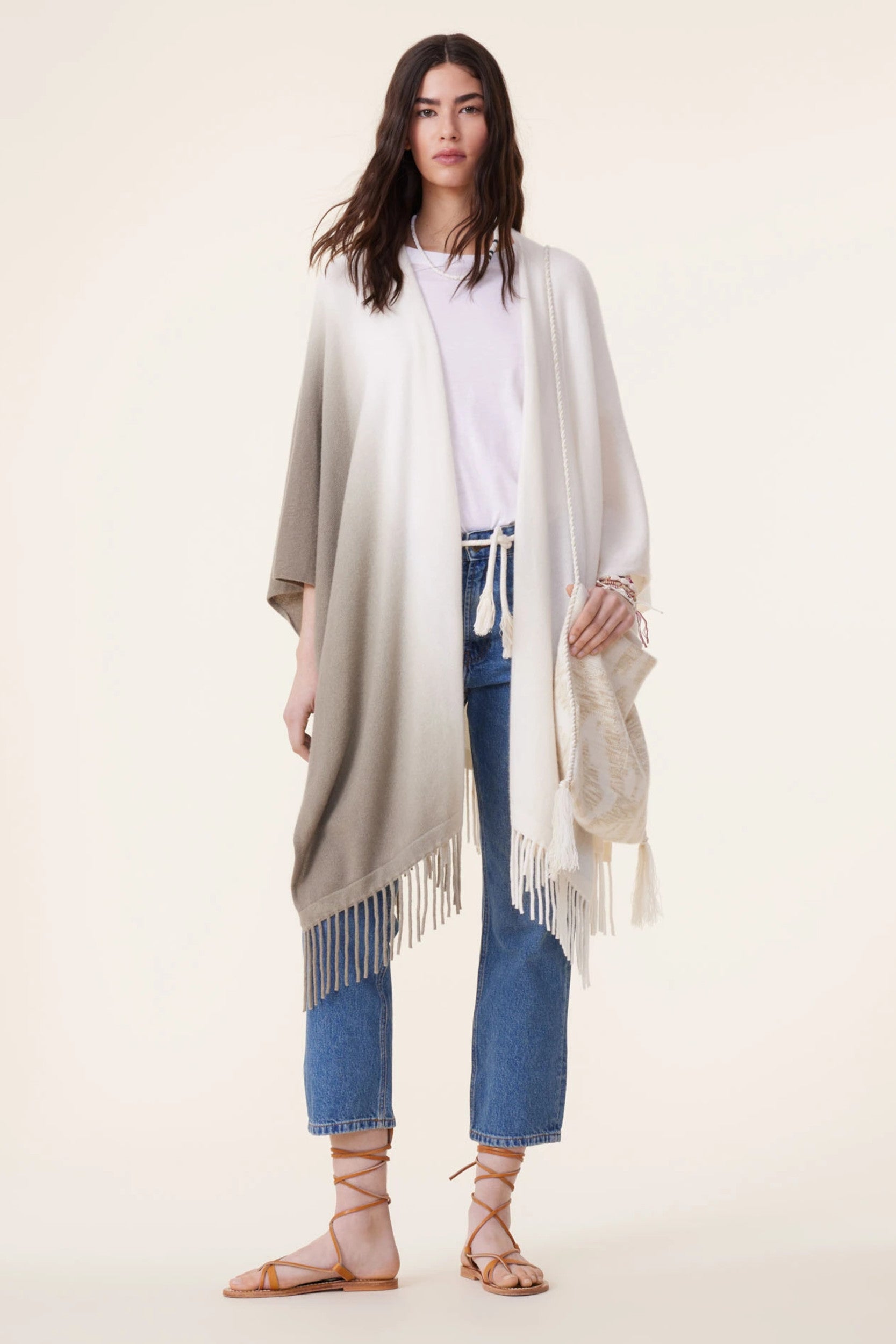 Aviva Dip Dye Cape Khaki White