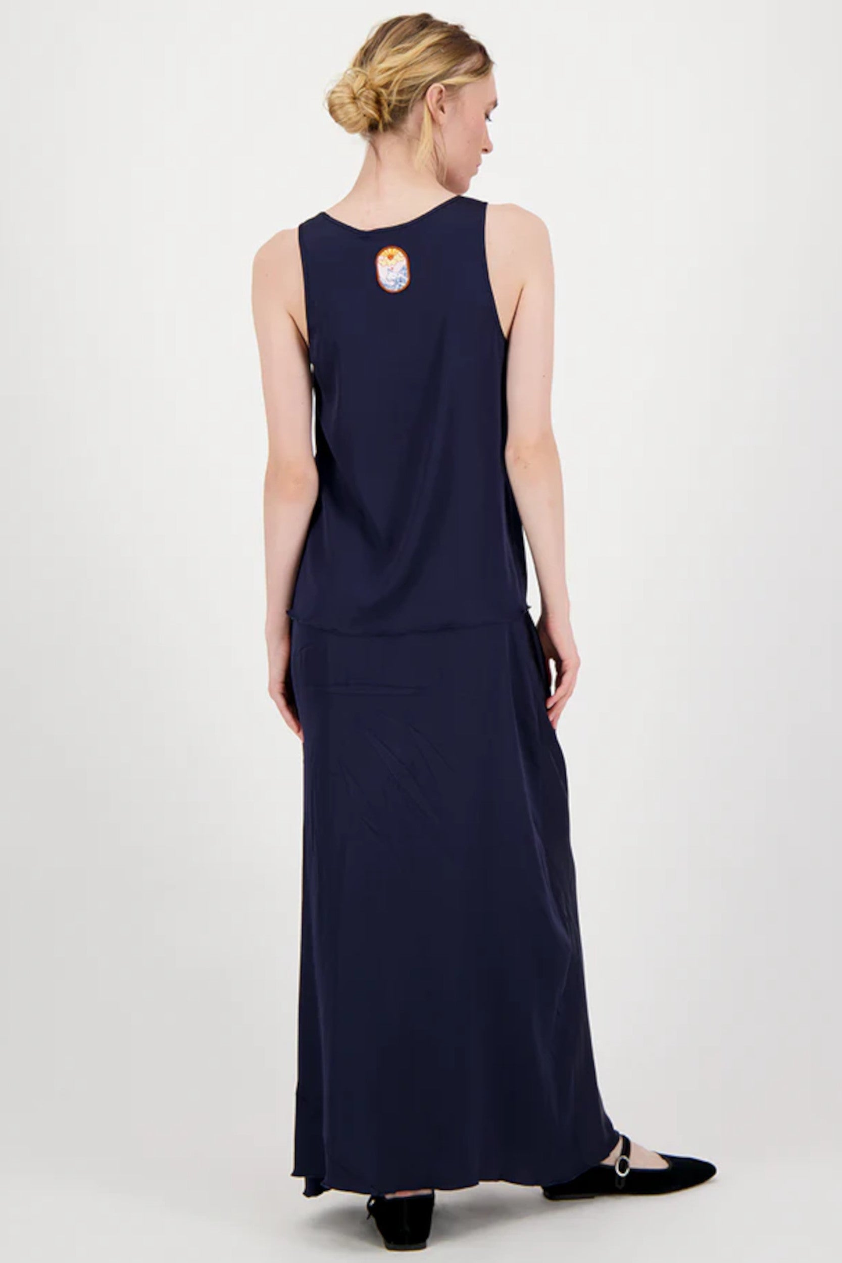 Anna Solid Long Skirt Blue Black