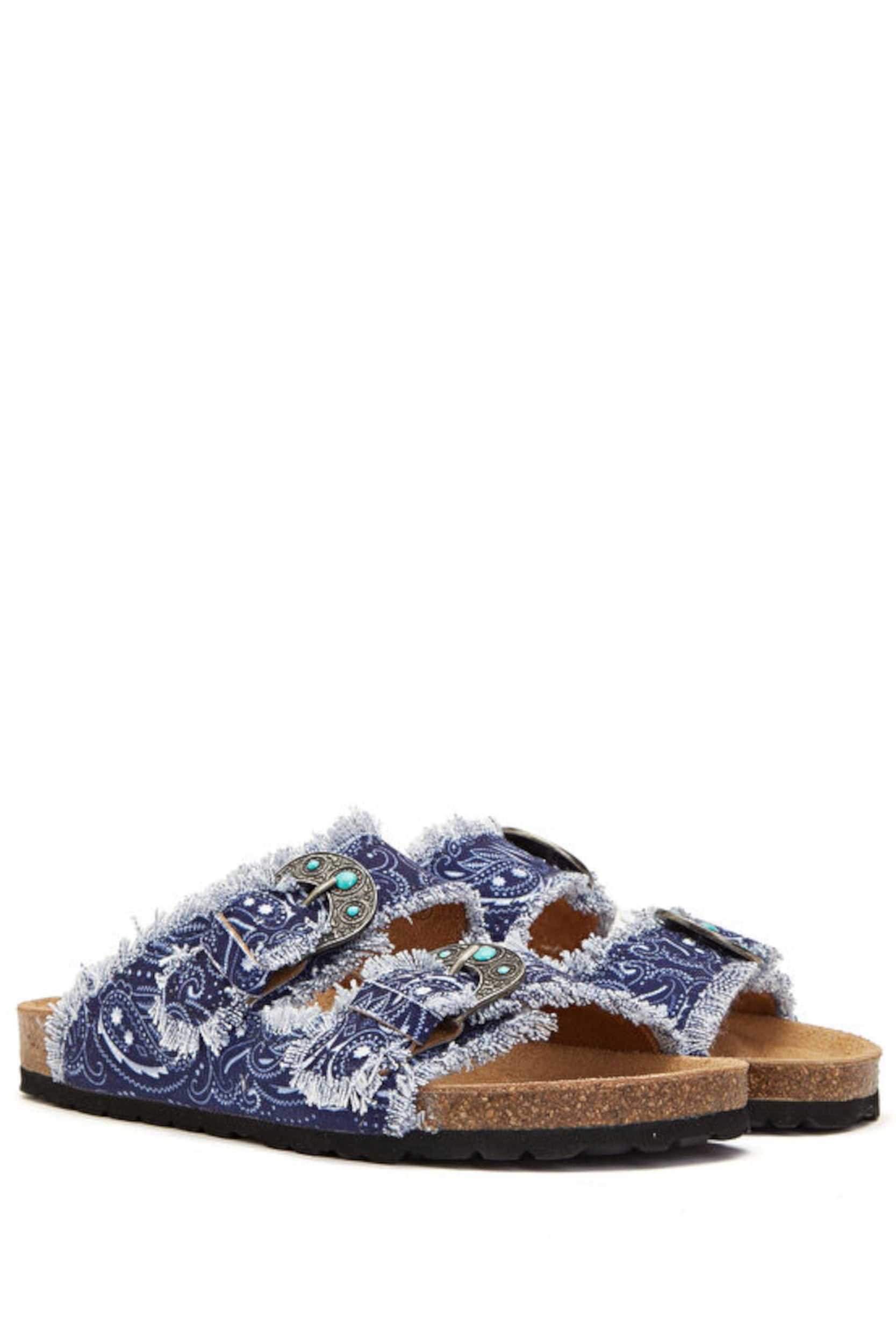 Buckle Bandana Sandales Bleu — Taji