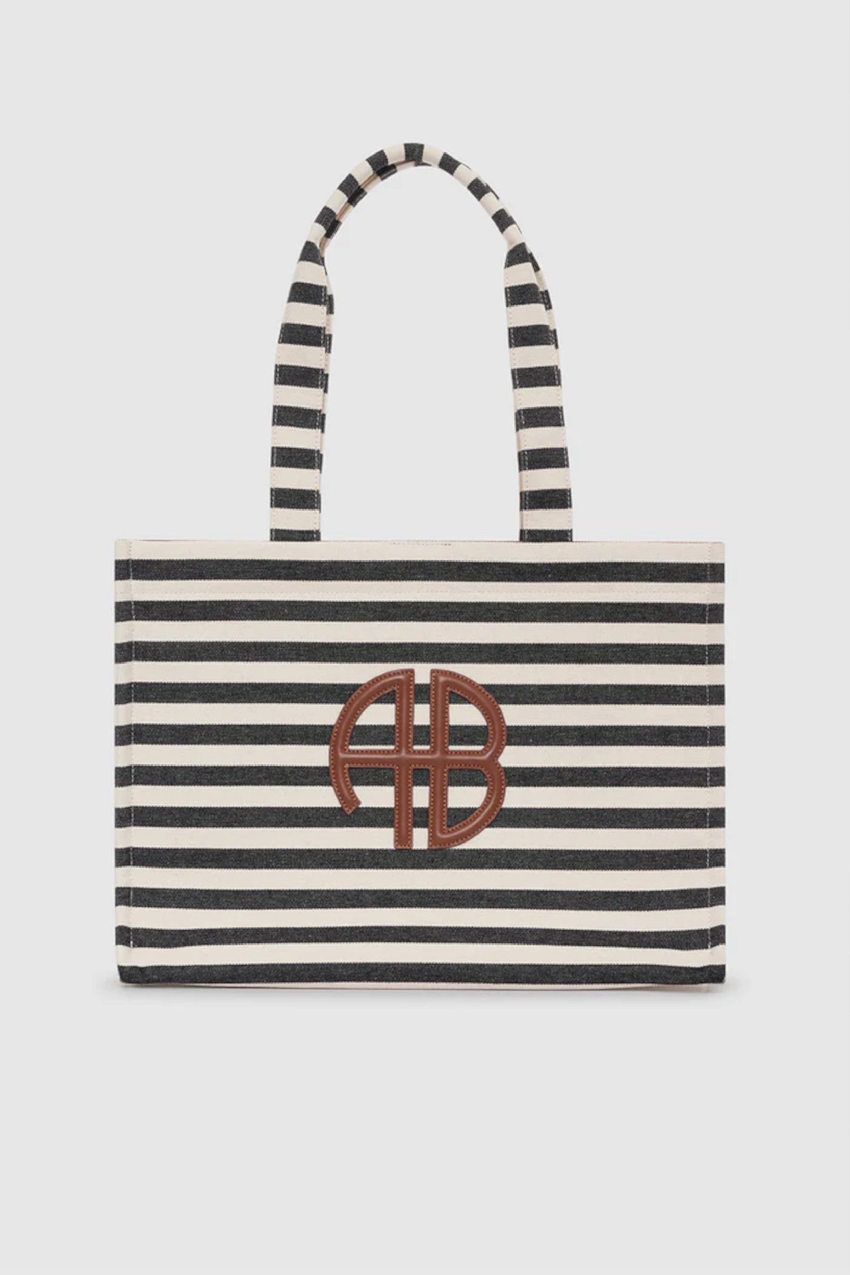 Lara Tote Bag Black and Natural Stripe
