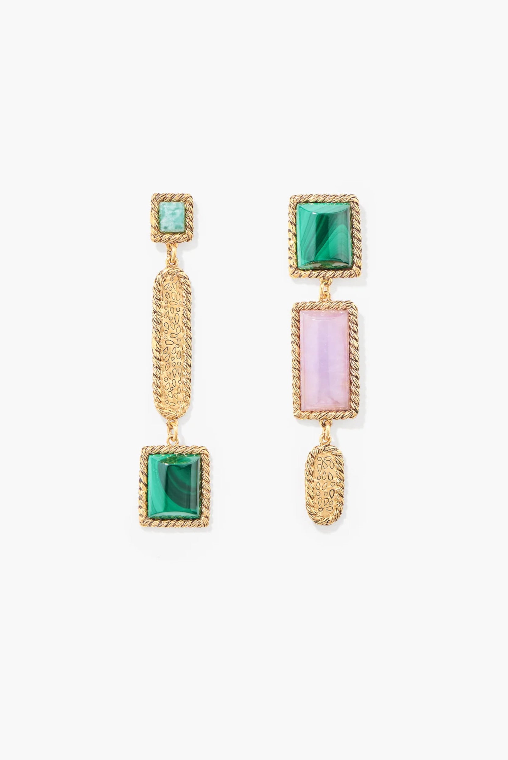 Boucle d'oreille Malli Jade Amazonite Malachite Or