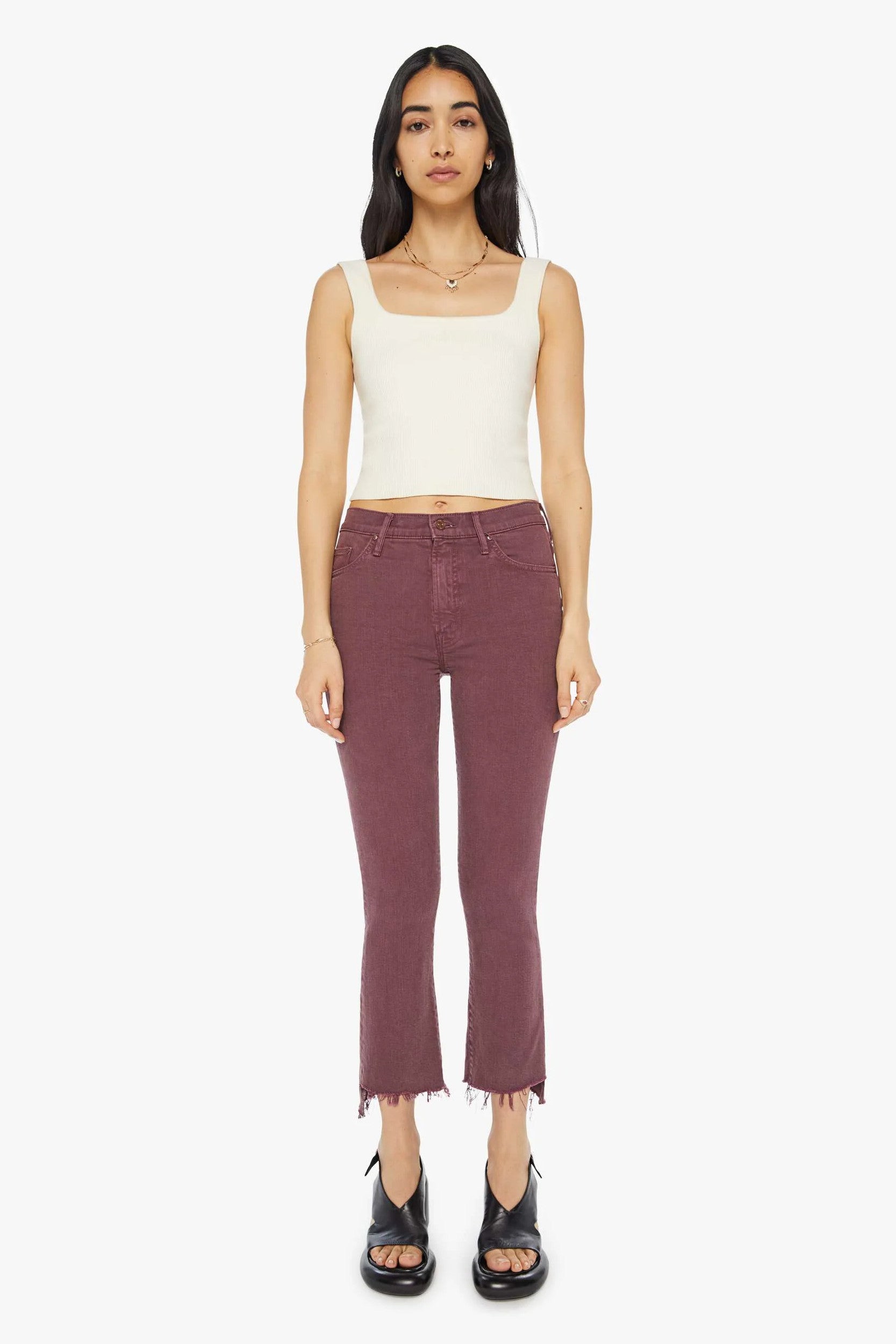 The Insider Crop Step Fray Pantalon Mauve Wine
