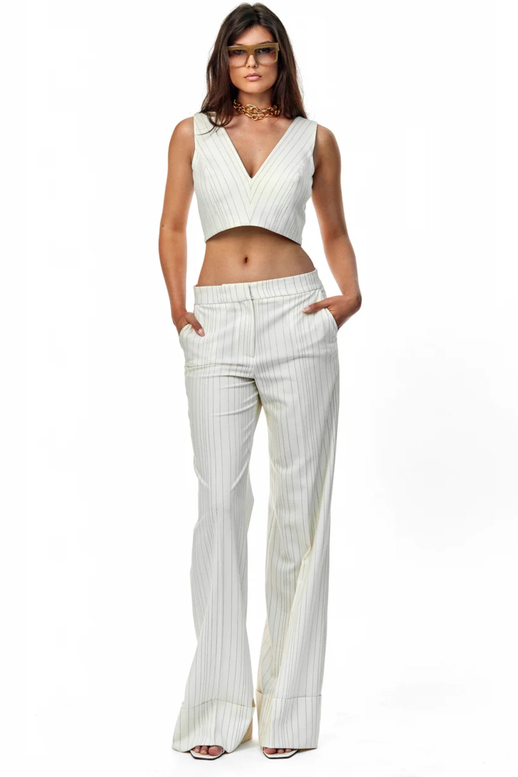 Nohra Trousers Super 120 Stripes Cream