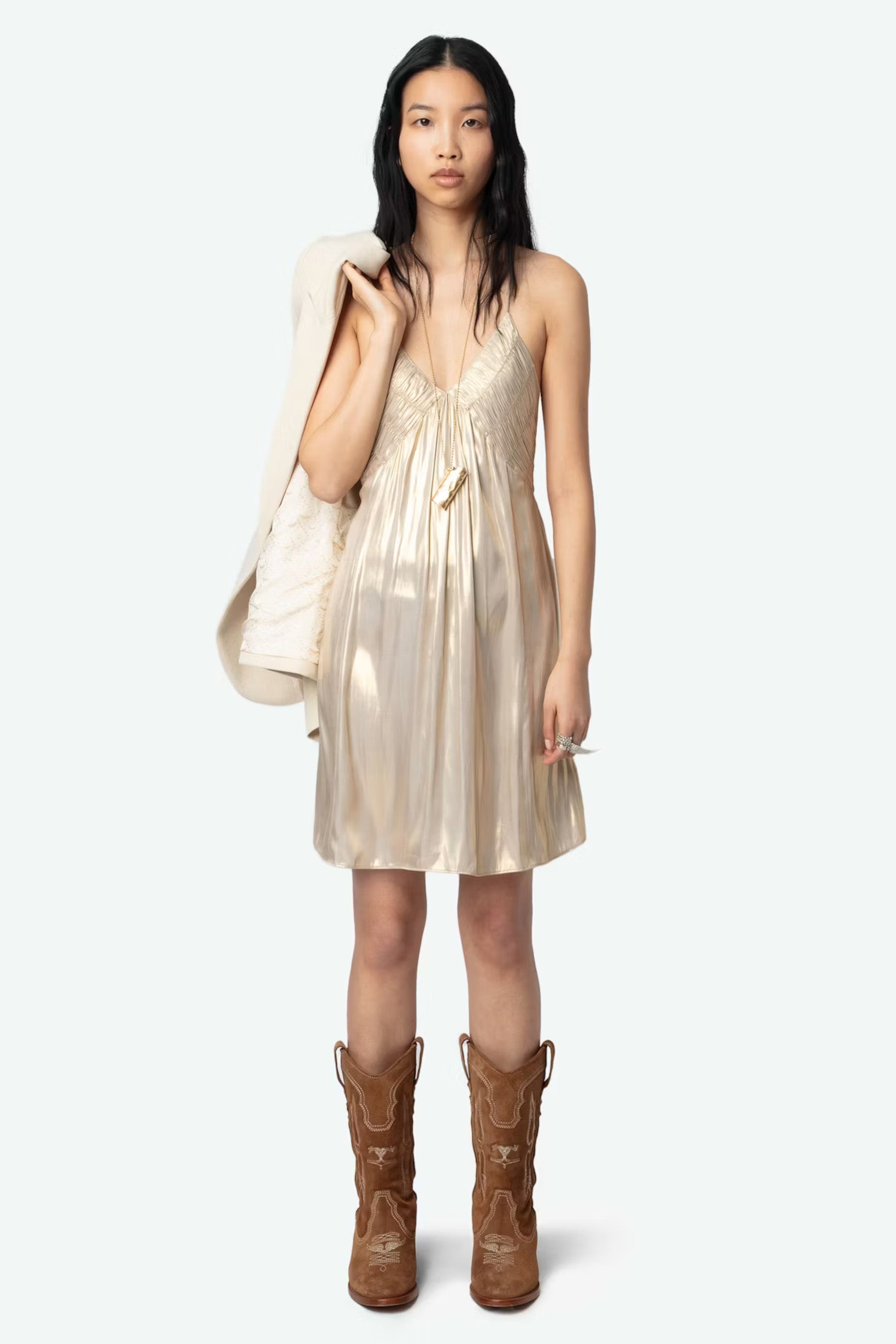 Rayonna Satin Short Dress Gold