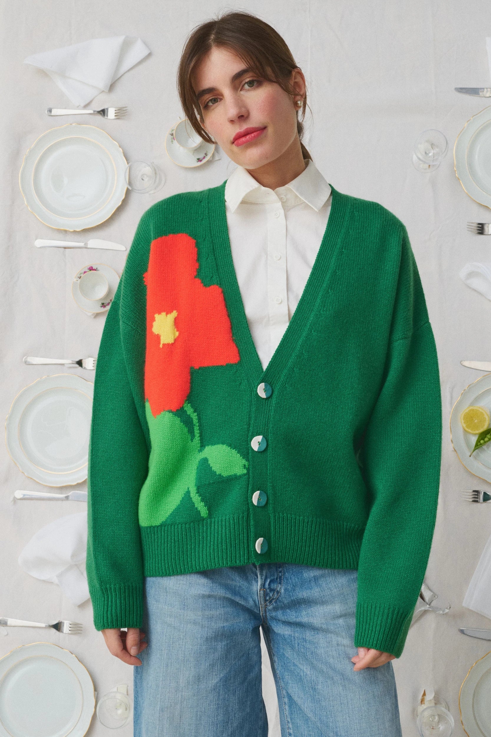 Bella Knitted Oversize Cardigan Vert Mii, vue 1