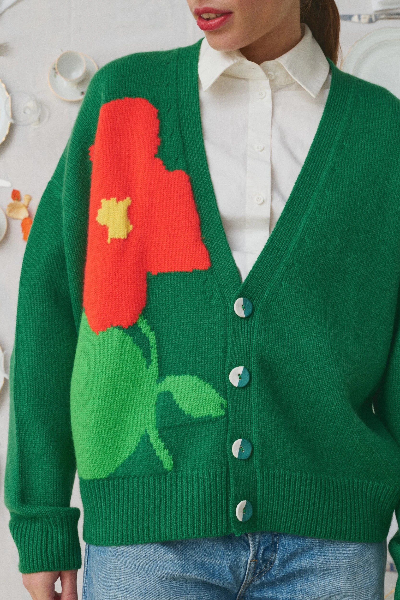 Bella Knitted Oversize Cardigan Vert Mii, vue 2
