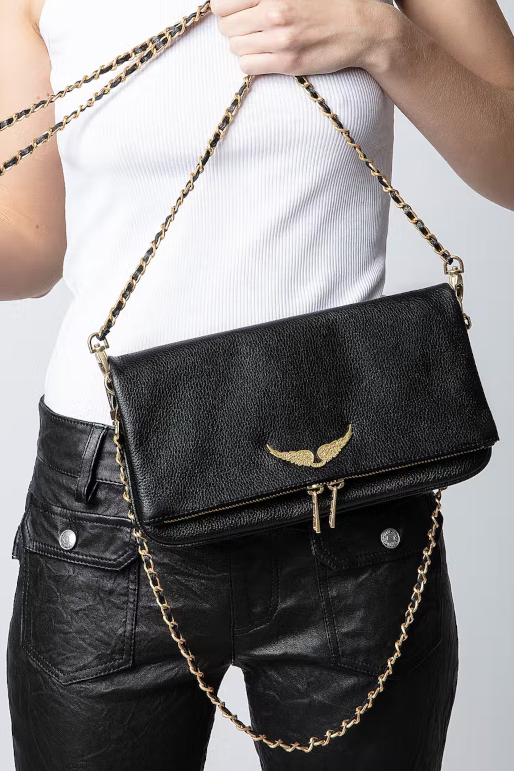 Sac en cuir grainé Rock Noir Or