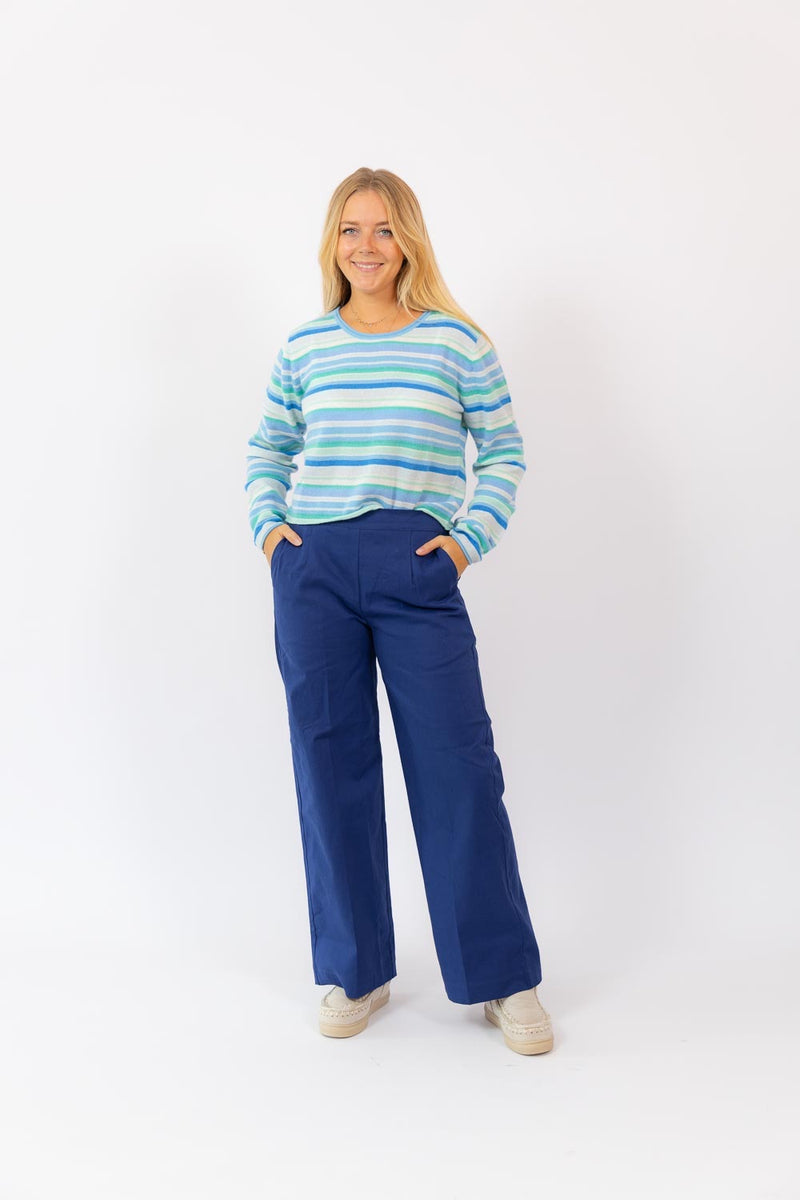 Wizzy Stripe Crew Sweater Jeans Powder Surf