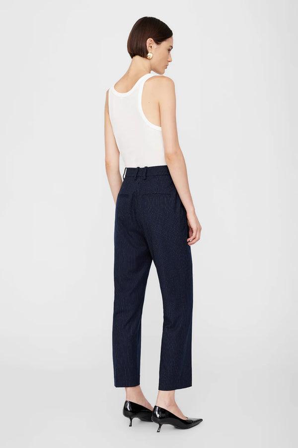 Pantalon Blaine bleu marine à fines rayures ivoire