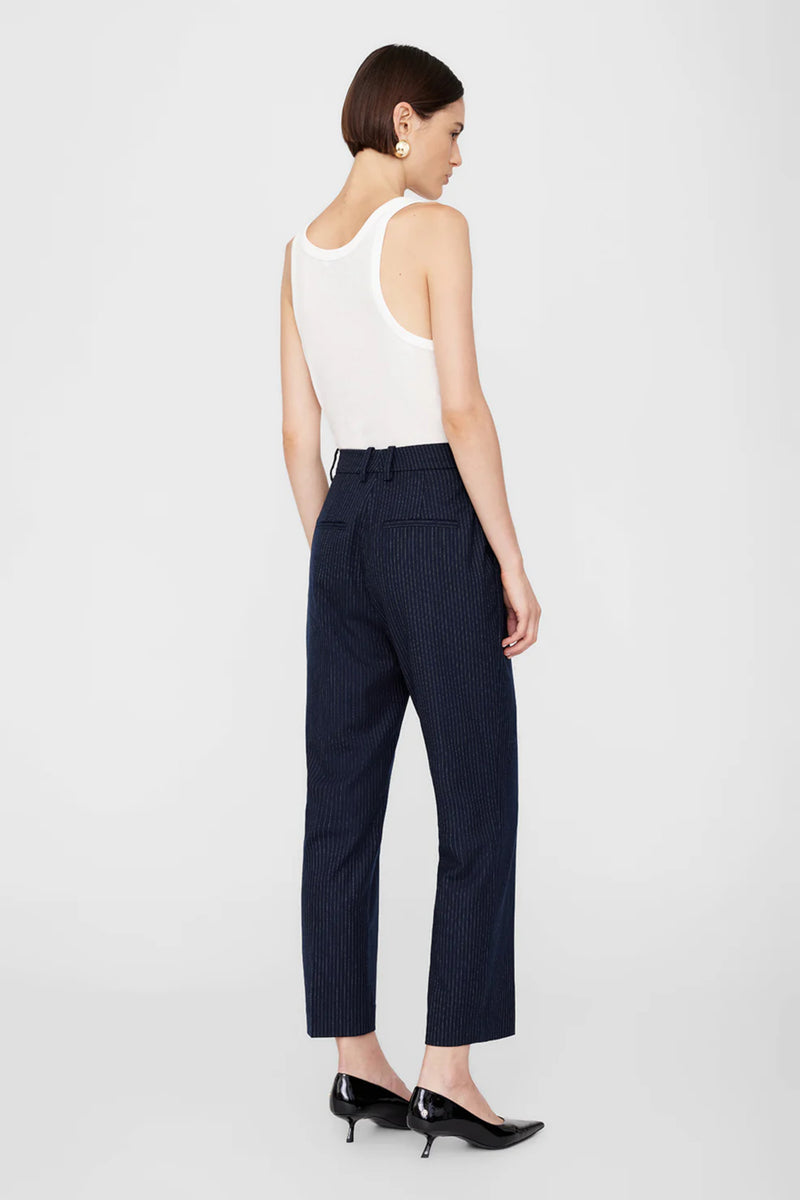 Pantalon Blaine bleu marine à fines rayures ivoire