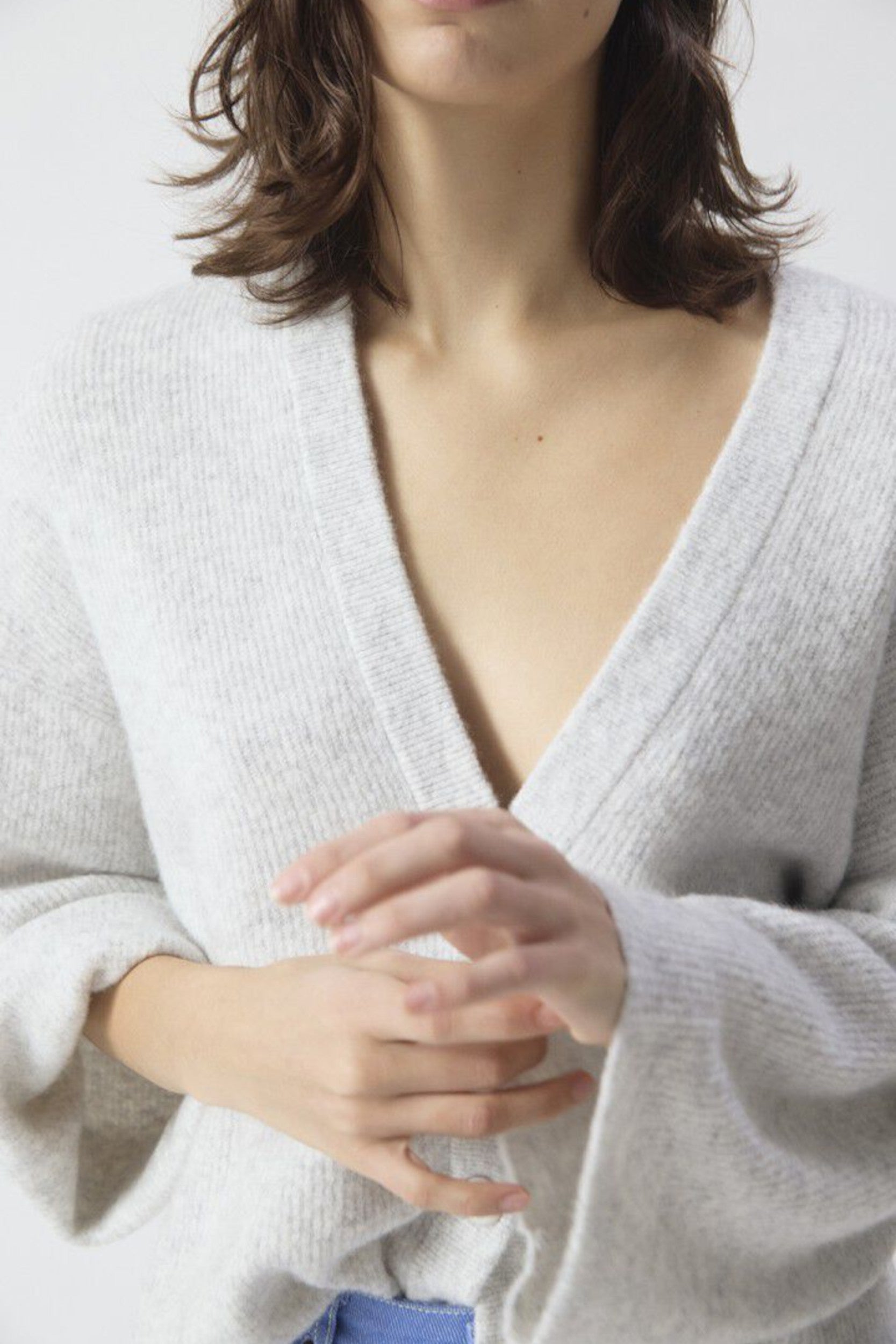Dam19fh26 Cardigan Grey Mottled
