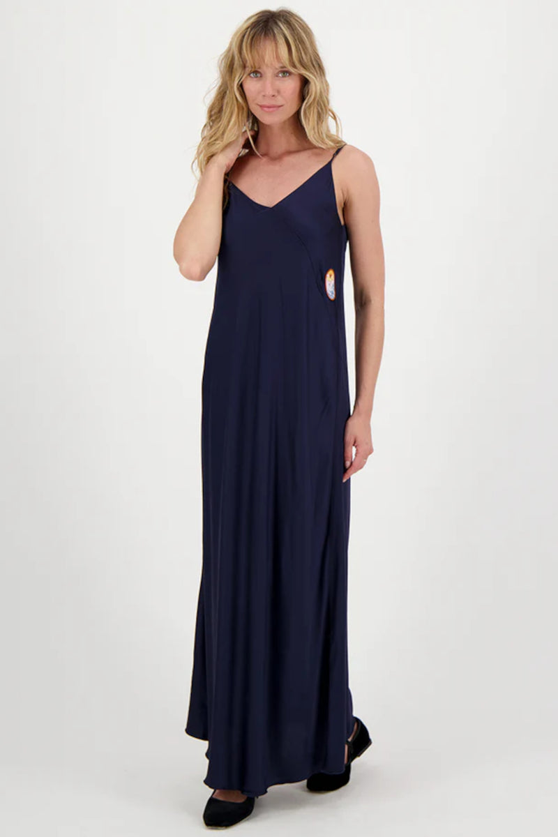 Luisa Solid Camisole Dress Blue Black
