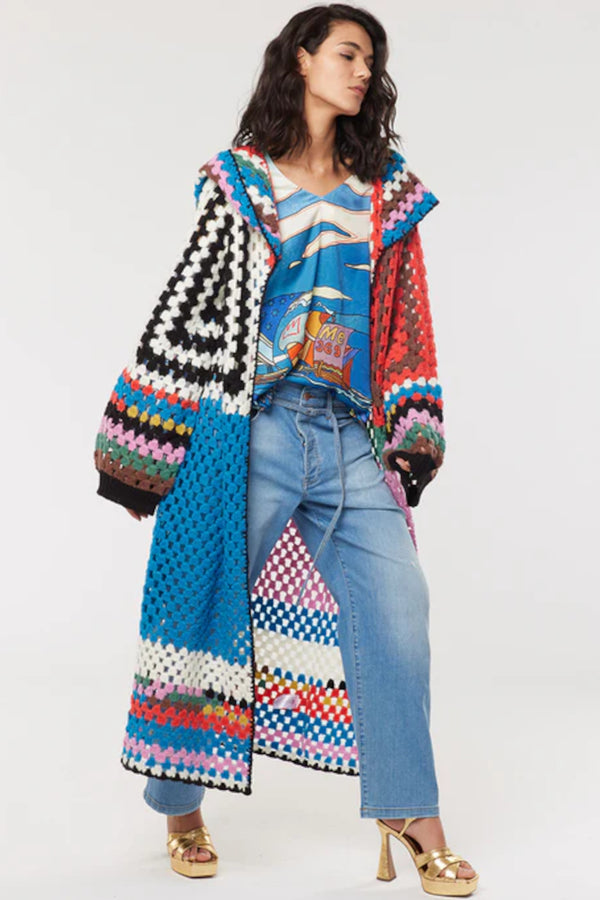 Melissa Hooded Crochet Sweater Rainbow