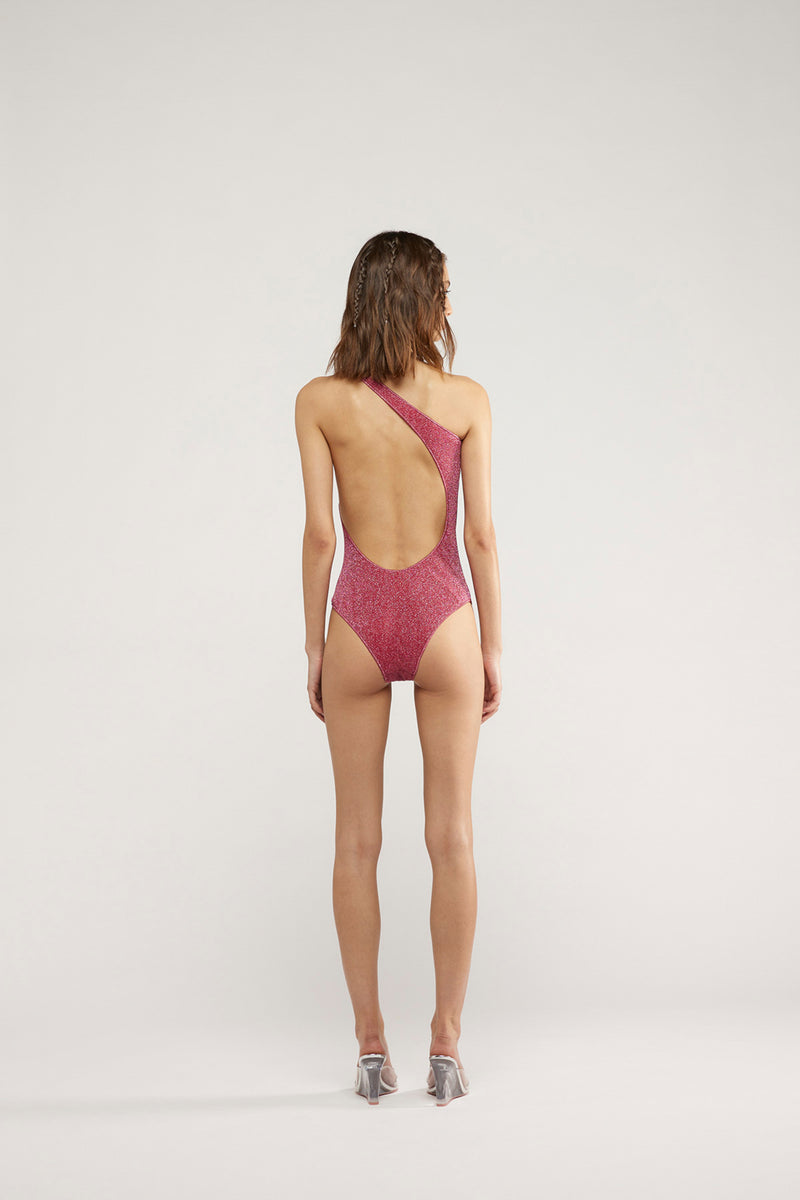 Light Asymetrical One Piece Swimsuit Raspberry