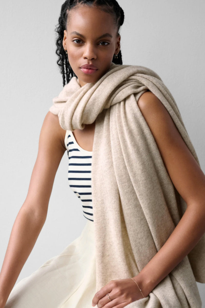 Cashmere Travel Wrap Scarf Heather Natural