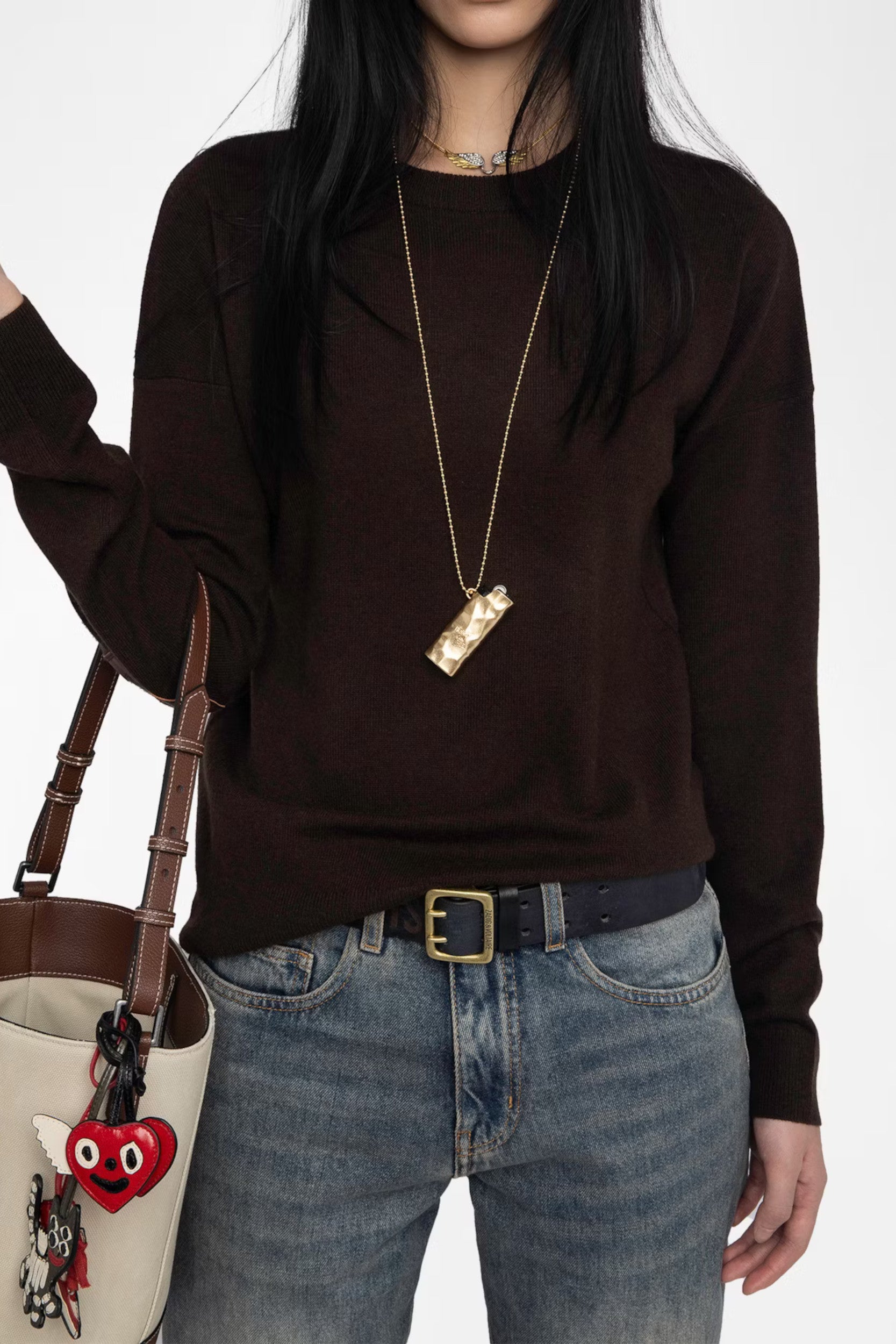 Cici WS Patch Heart Sweater Dark Chocolate