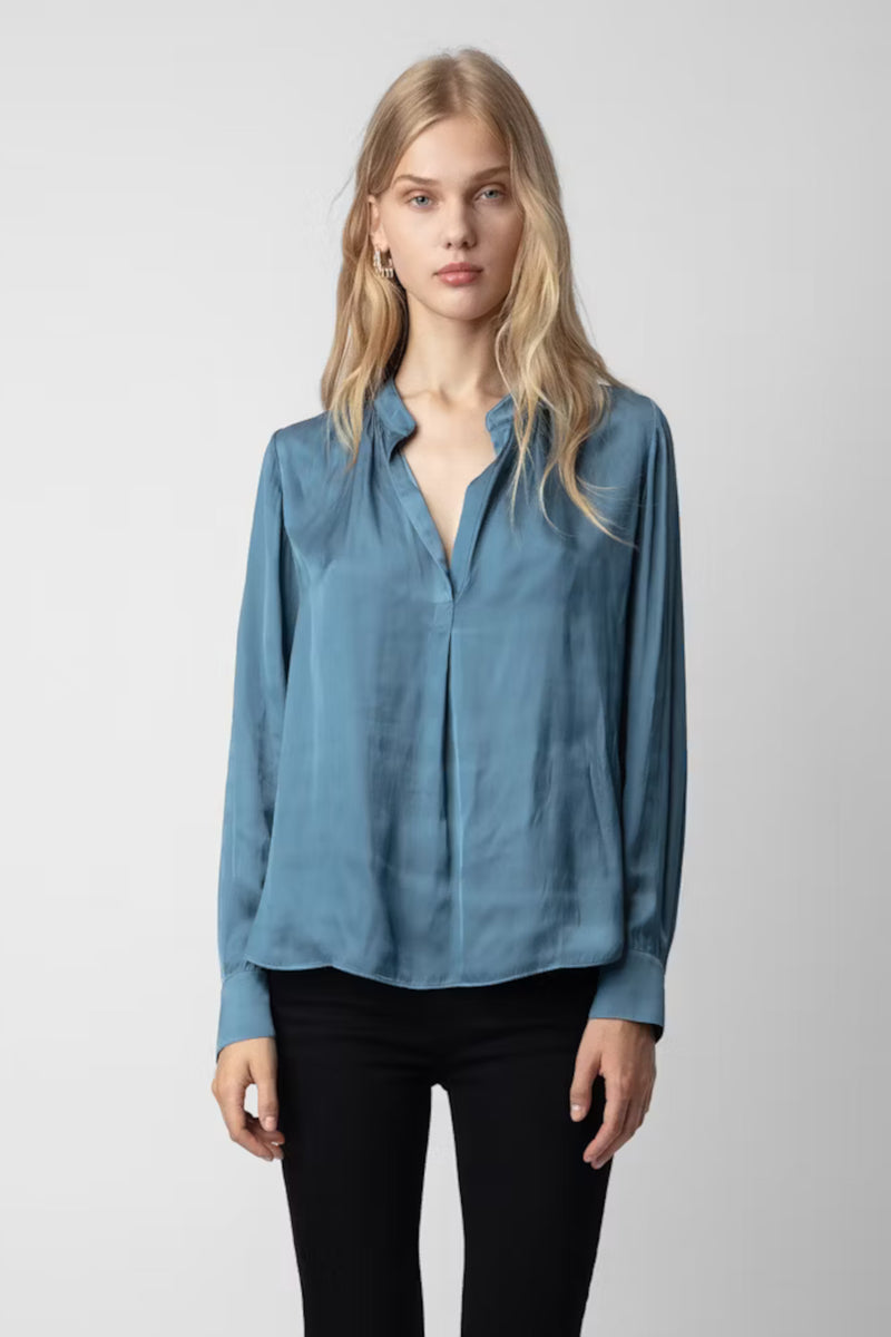 Tink Satin Shirt Bluestone