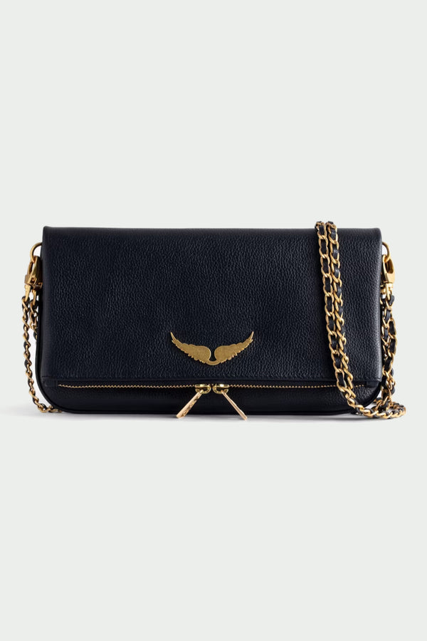 Rock Grained Leather Bag Ink Gold