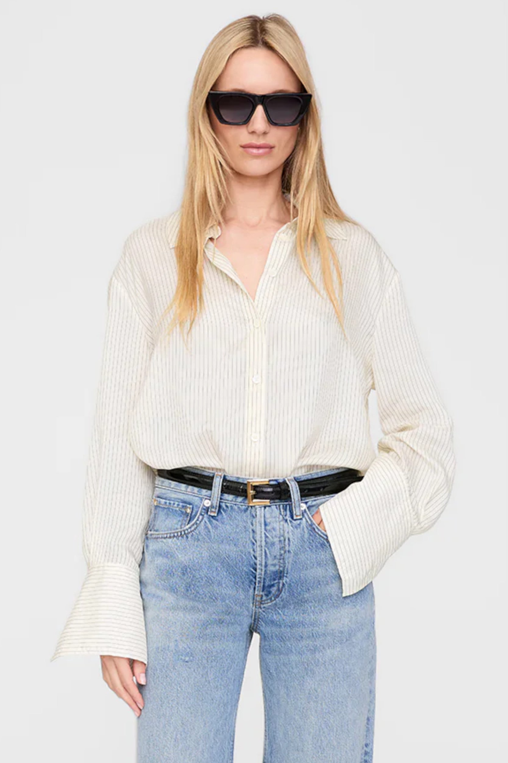 Bridget Shirt Ivory and Black Pinstripe