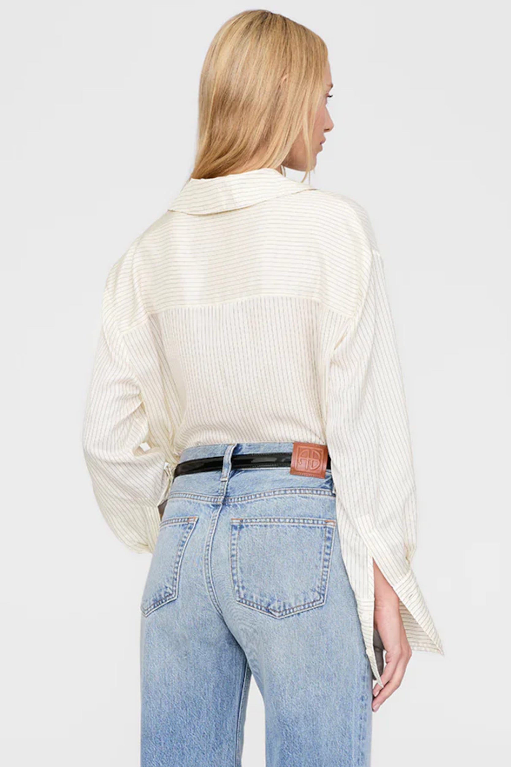 Bridget Shirt Ivory and Black Pinstripe