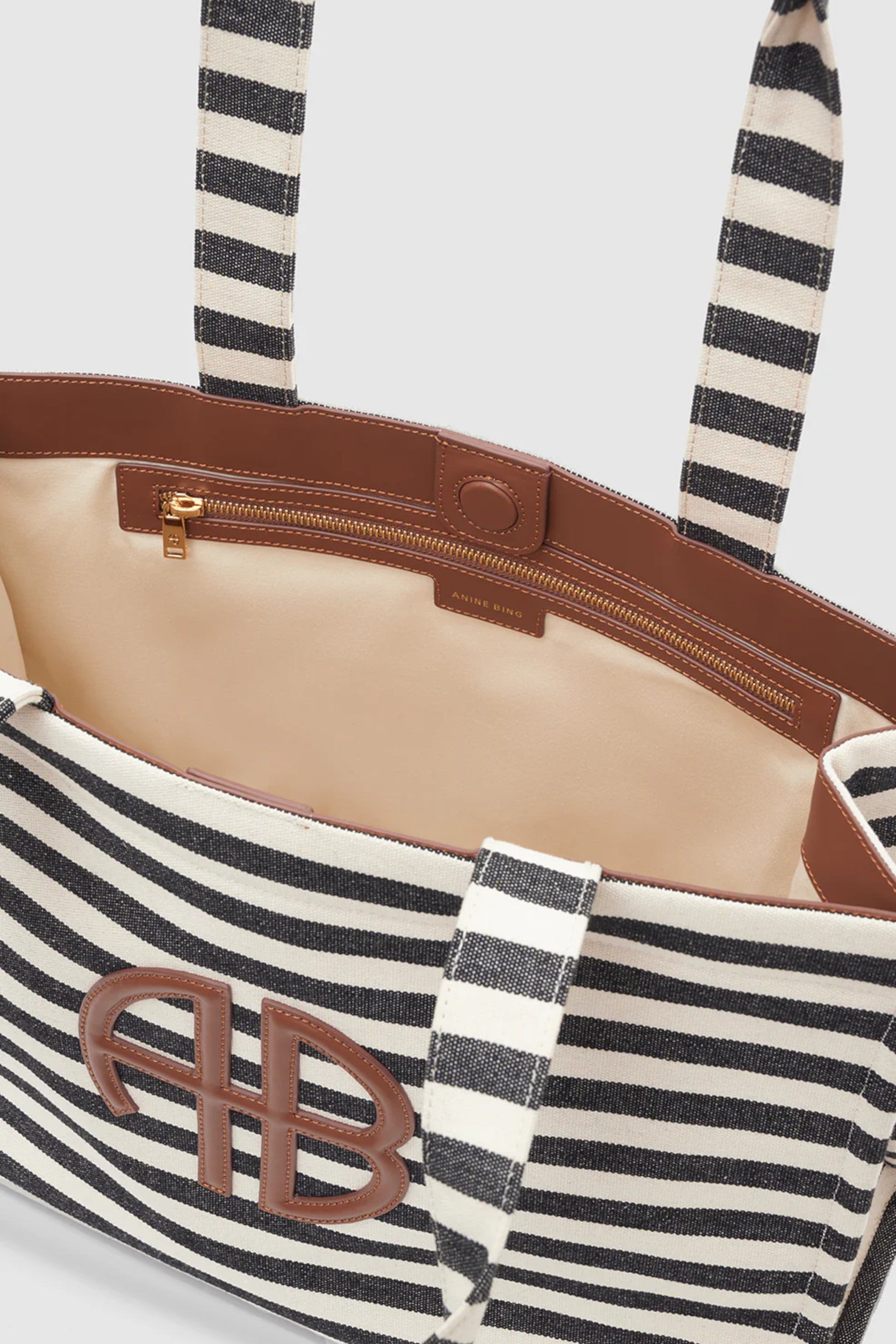 Lara Tote Bag Black and Natural Stripe