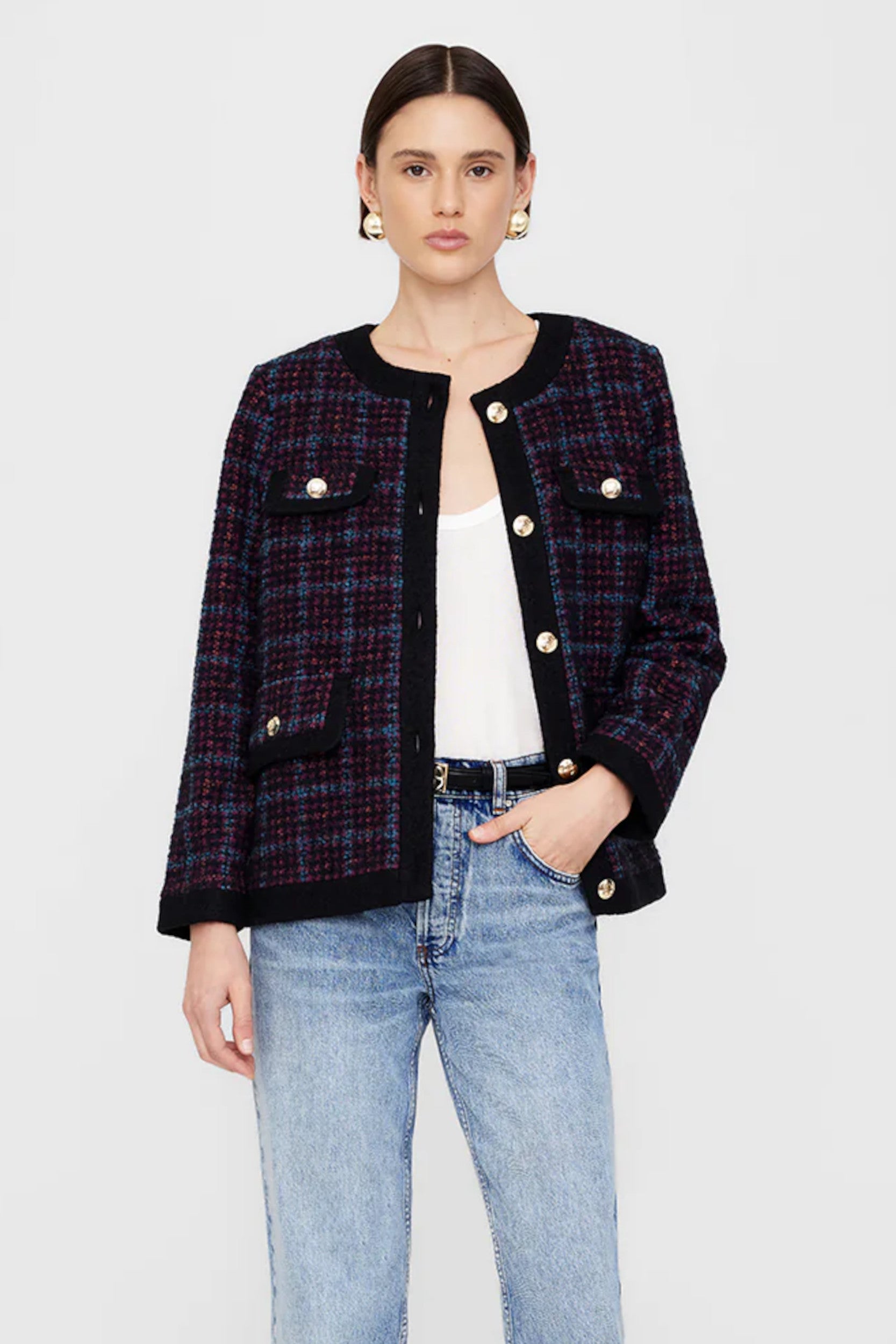 Veste Lydia tweed bleu rouge