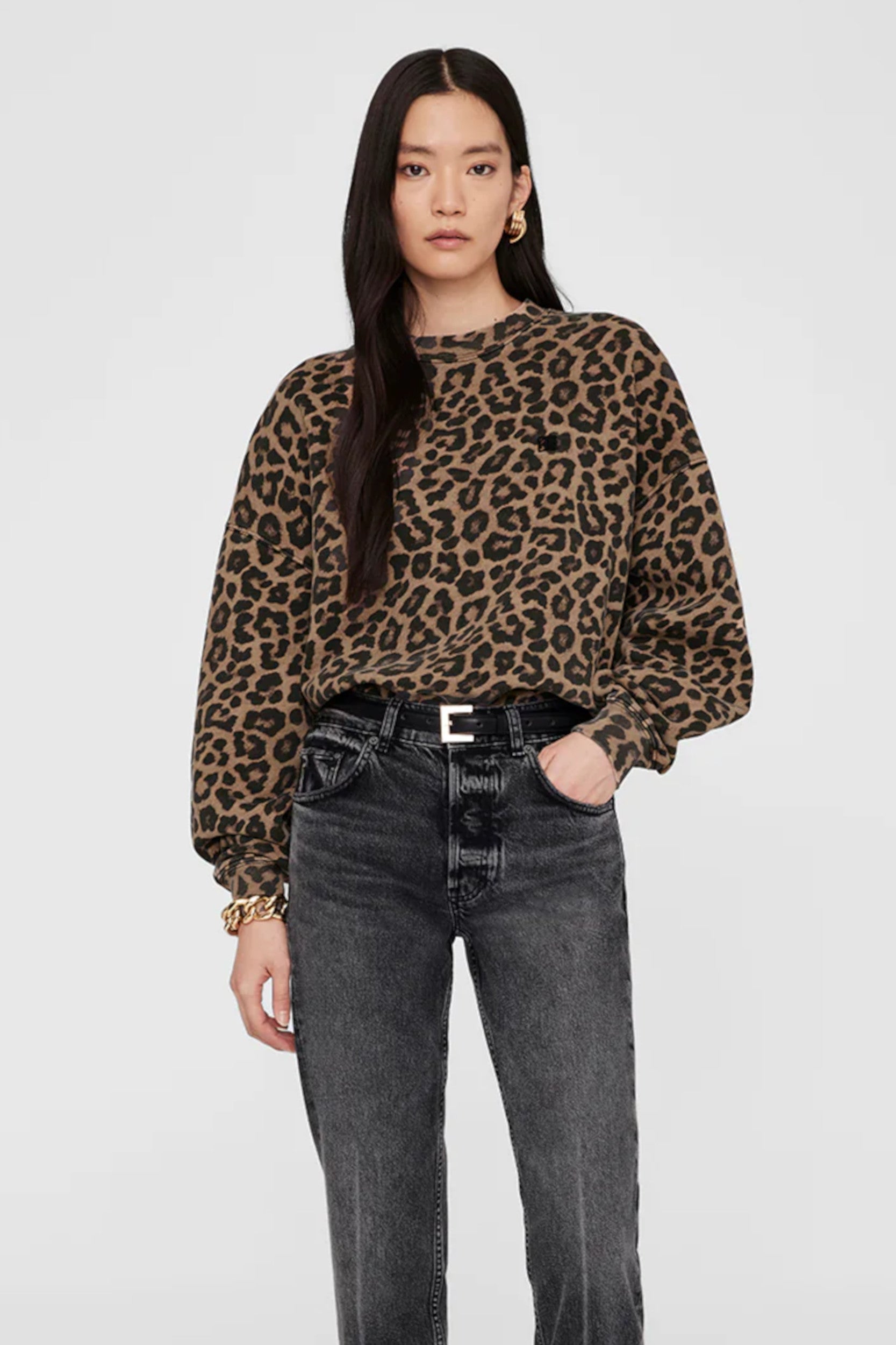 Miles Sweater Black and Brown Leopard