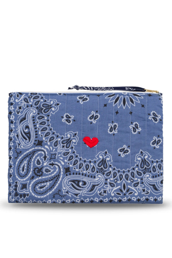 Zipped Pouch Quilted Heart Navy Chambray