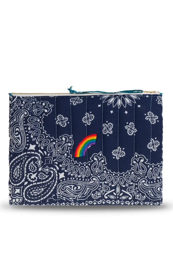 Zipped Pouch Quilted Rainbow Navy Petrole