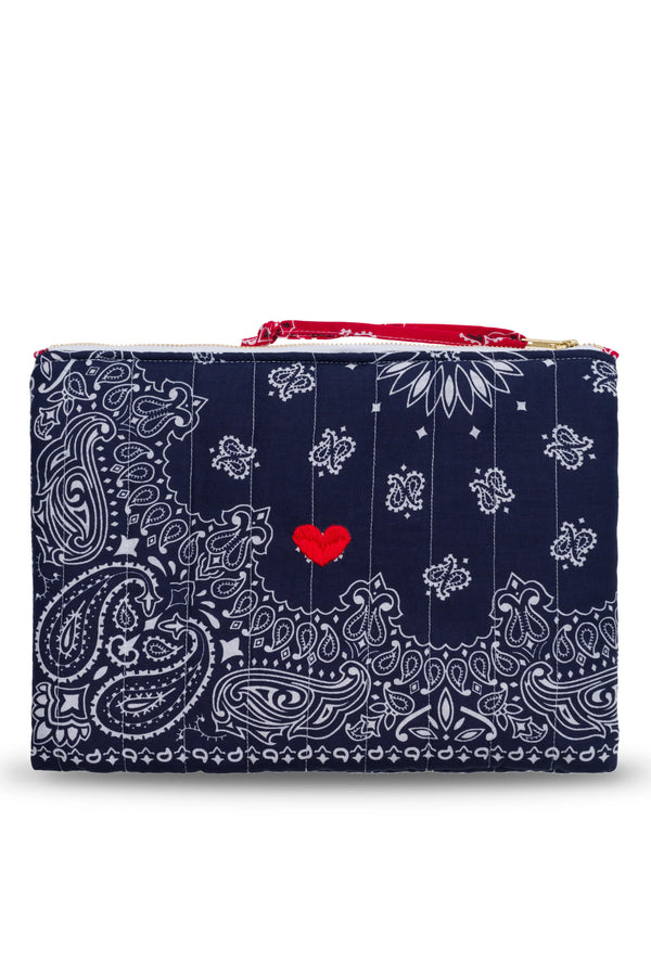 Zipped Pouch Quilted Heart Navy Real Red