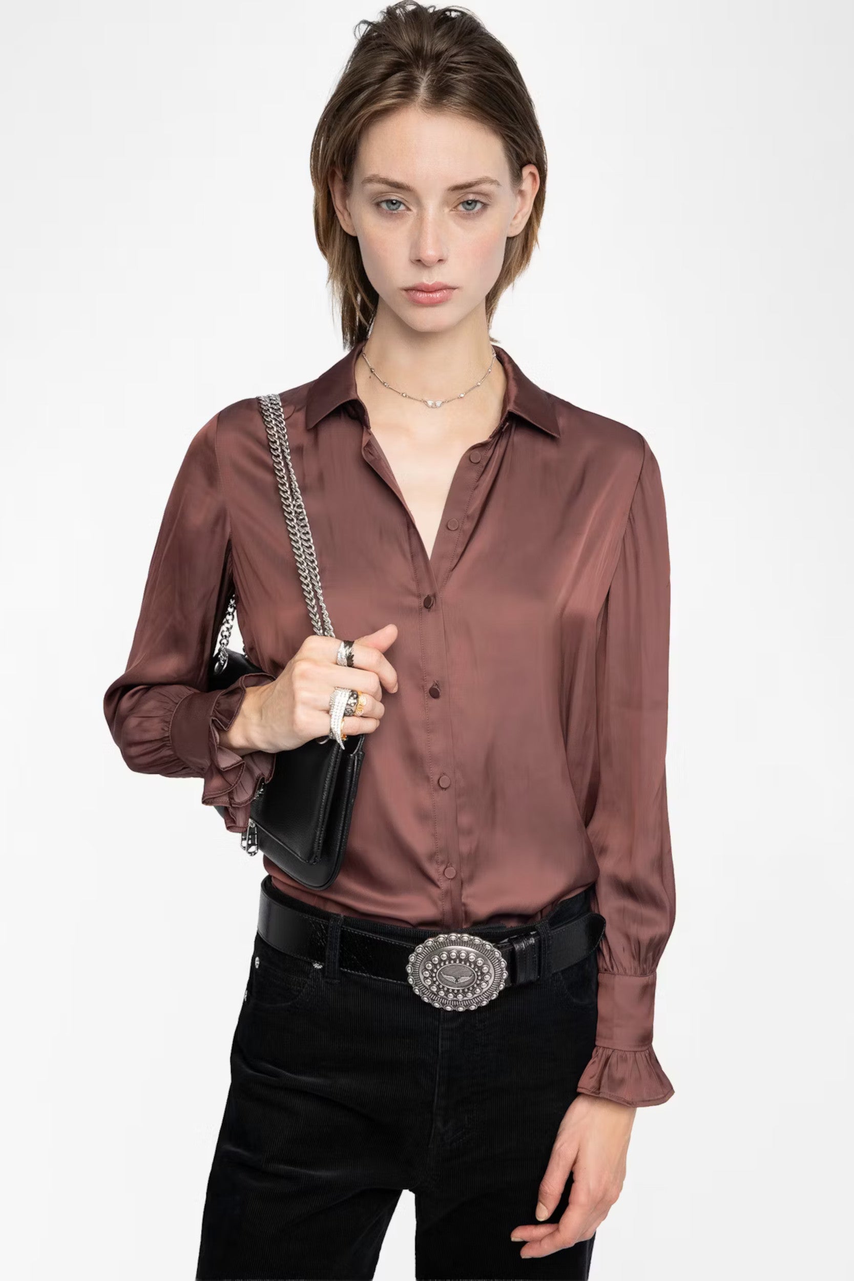 Thely Satin Shirt Burgundy