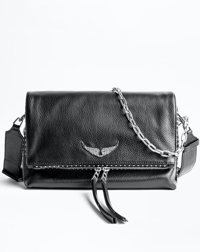 Rocky Grained Leather Studs Bag Black