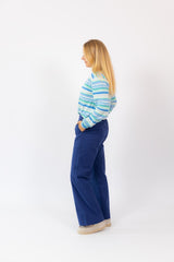 Wizzy Stripe Crew Sweater Jeans Powder Surf