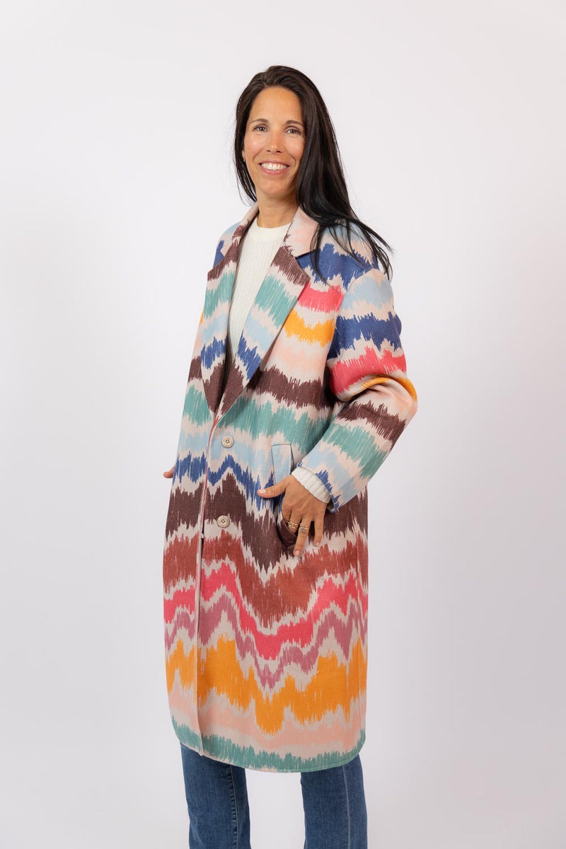 Paola Printed Midi Coat Colorful