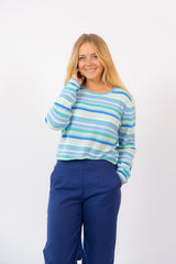 Wizzy Stripe Crew Sweater Jeans Powder Surf