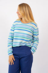 Wizzy Stripe Crew Sweater Jeans Powder Surf