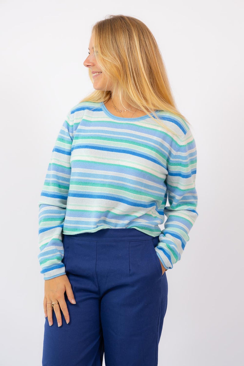 Wizzy Stripe Crew Sweater Jeans Powder Surf