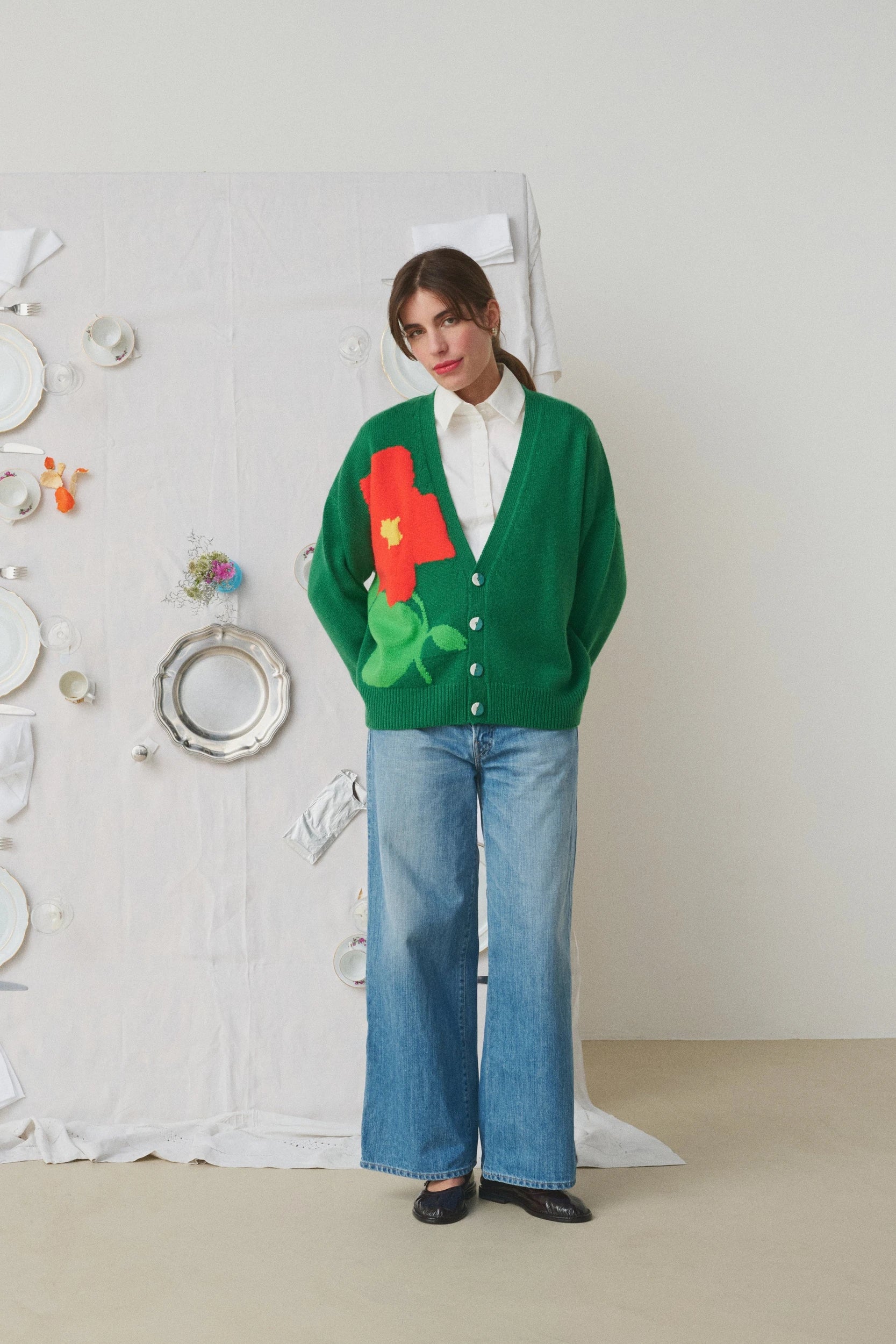 Bella Knitted Oversize Cardigan Vert Mii, vue 5